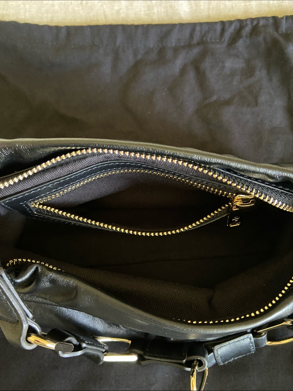 Anine Bing Small Kate Shoulder Bag- Black Leather w/Gold Chain Accents - Picture 4 of 6